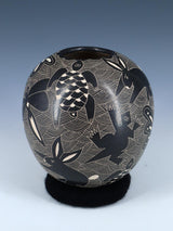 Cerámica de vida silvestre negra Mata Ortiz enrollada a mano