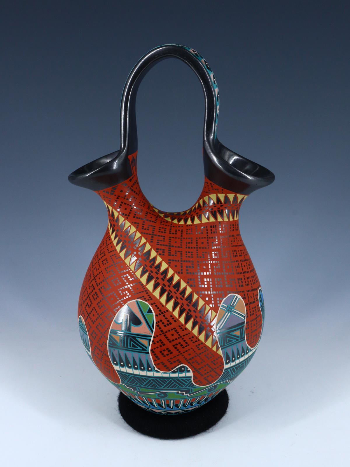 Vase de mariage enroulé et gravé à la main Mata Ortiz