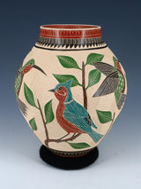 Mata Ortiz Etched Bird Pottery Vase