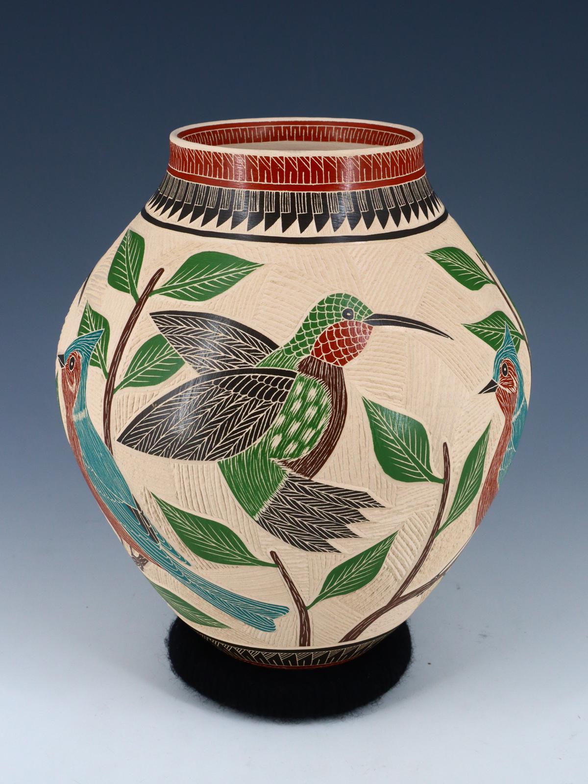 Mata Ortiz Etched Bird Pottery Vase
