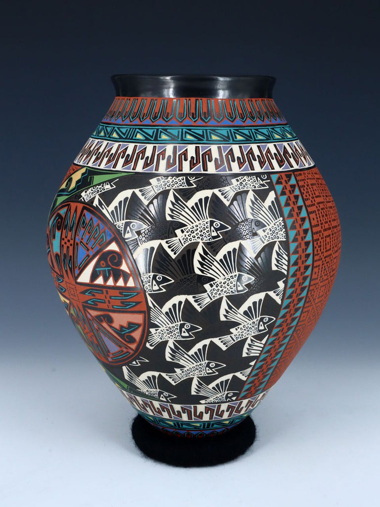 Large Mata Ortiz Hand Coiled and Painted Pottery Vase - PuebloDirect.com