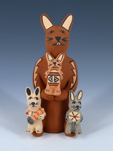 Jemez Pueblo Pottery Rabbit Three Baby Storyteller - PuebloDirect.com