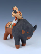 Jemez Pueblo Pottery Storyteller Bison with Mother and Baby - PuebloDirect.com