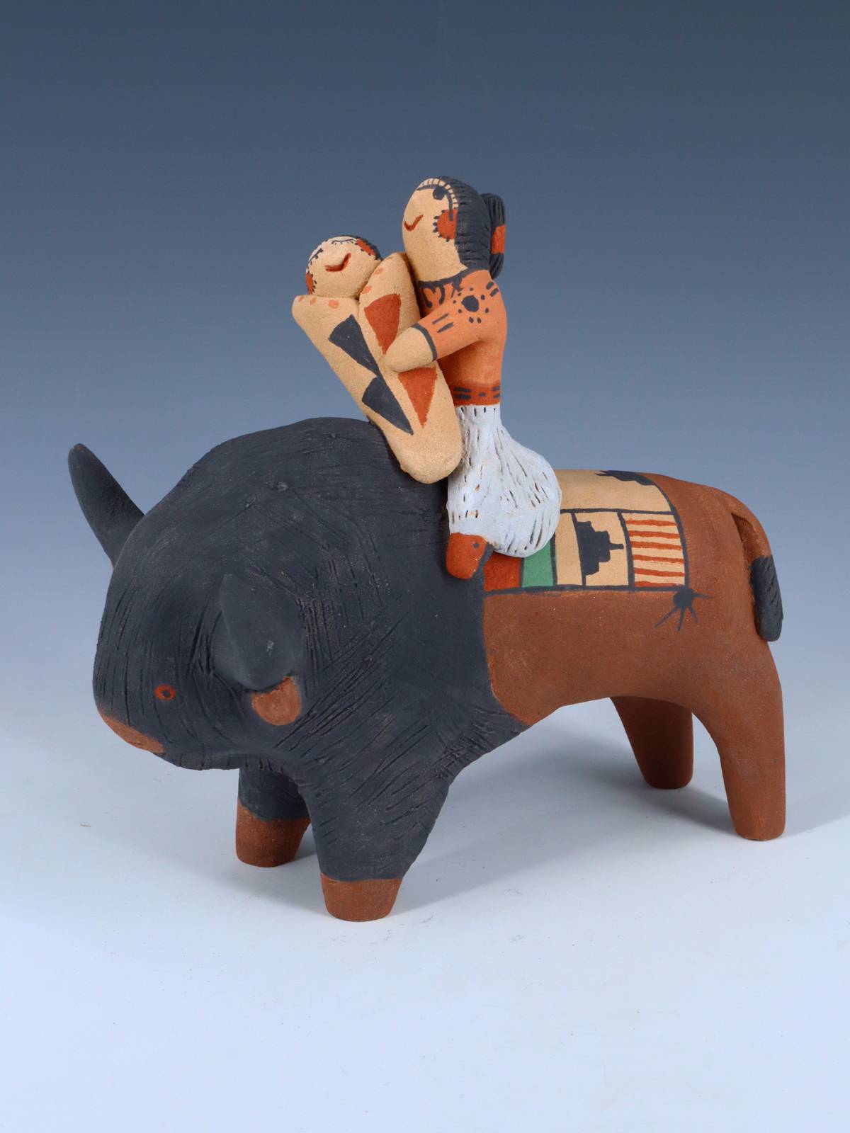 Jemez Pueblo Pottery Storyteller Bison with Mother and Baby - PuebloDirect.com