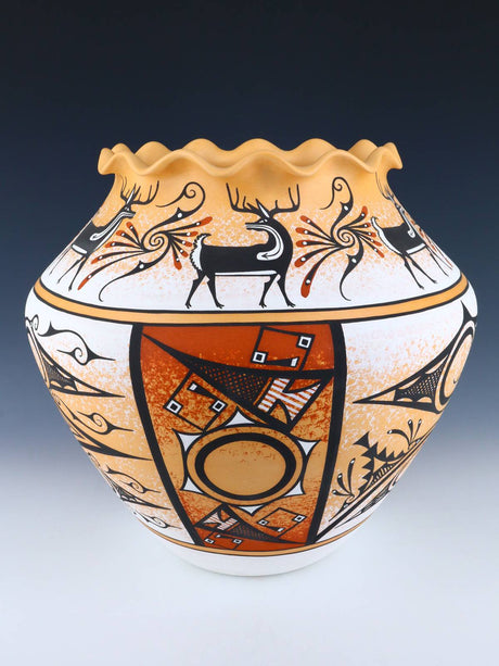 Zuni Pueblo Hand Coiled Heartline Elk Pottery - PuebloDirect.com
