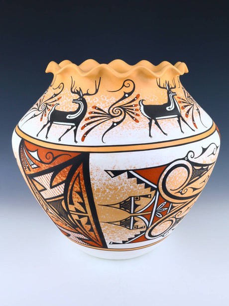 Zuni Pueblo Hand Coiled Heartline Elk Pottery - PuebloDirect.com