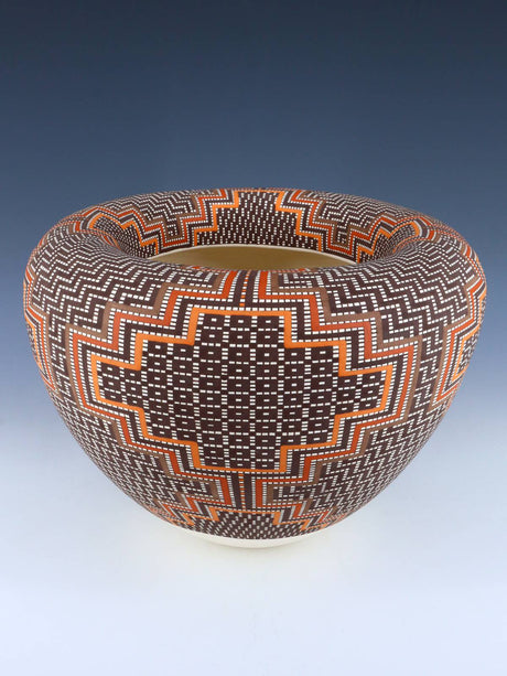 Acoma Pueblo Pottery Large Hand Coiled Infinity Rim Bowl - PuebloDirect.com