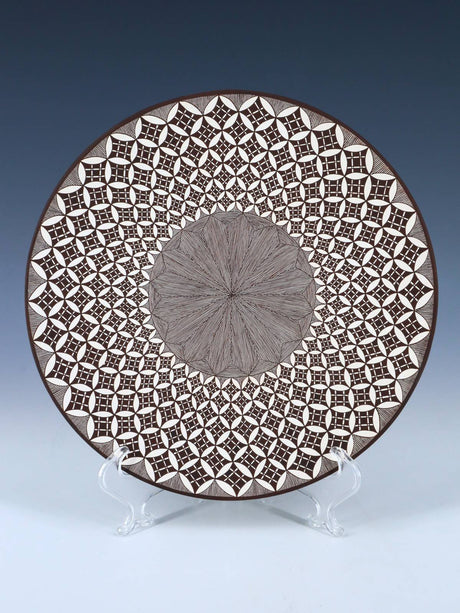 Hand Made Acoma Pueblo Pottery Snowflake and Fineline Plate - PuebloDirect.com