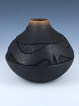 Vintage San Ildefonso Pueblo Incised Avanyu Black Clay Pottery