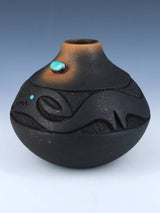 Vintage San Ildefonso Pueblo Incised Avanyu Black Clay Pottery