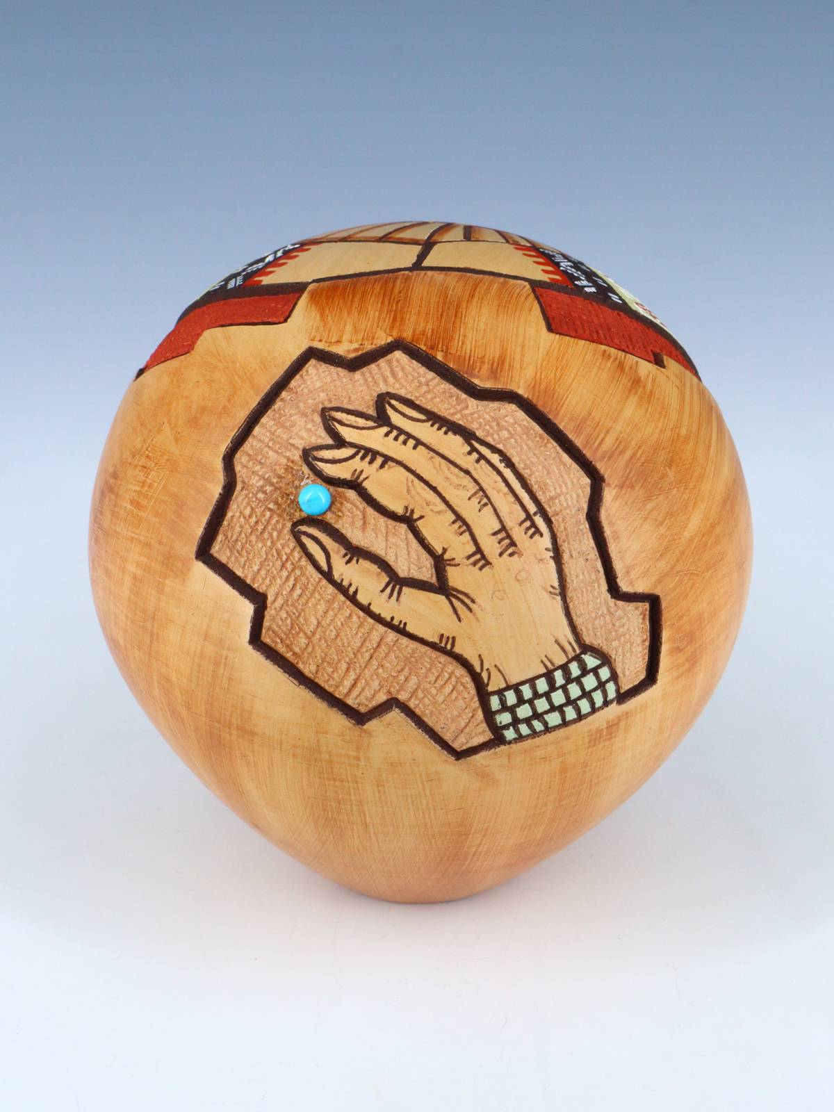 Hopi Hand Coiled Carved Sunface Pottery Seed Pot - PuebloDirect.com