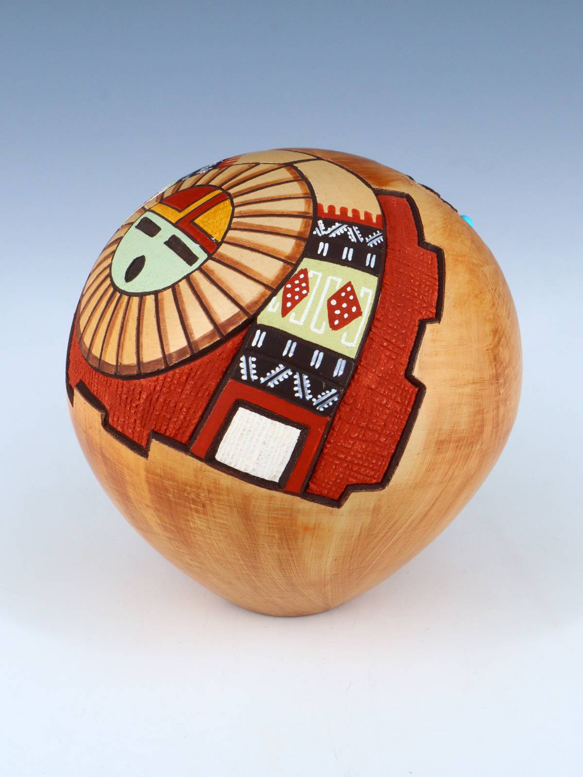Hopi Hand Coiled Carved Sunface Pottery Seed Pot - PuebloDirect.com