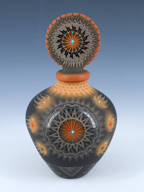 Private Collection Santa Clara Pueblo Hand Coiled Lidded Pottery - PuebloDirect.com