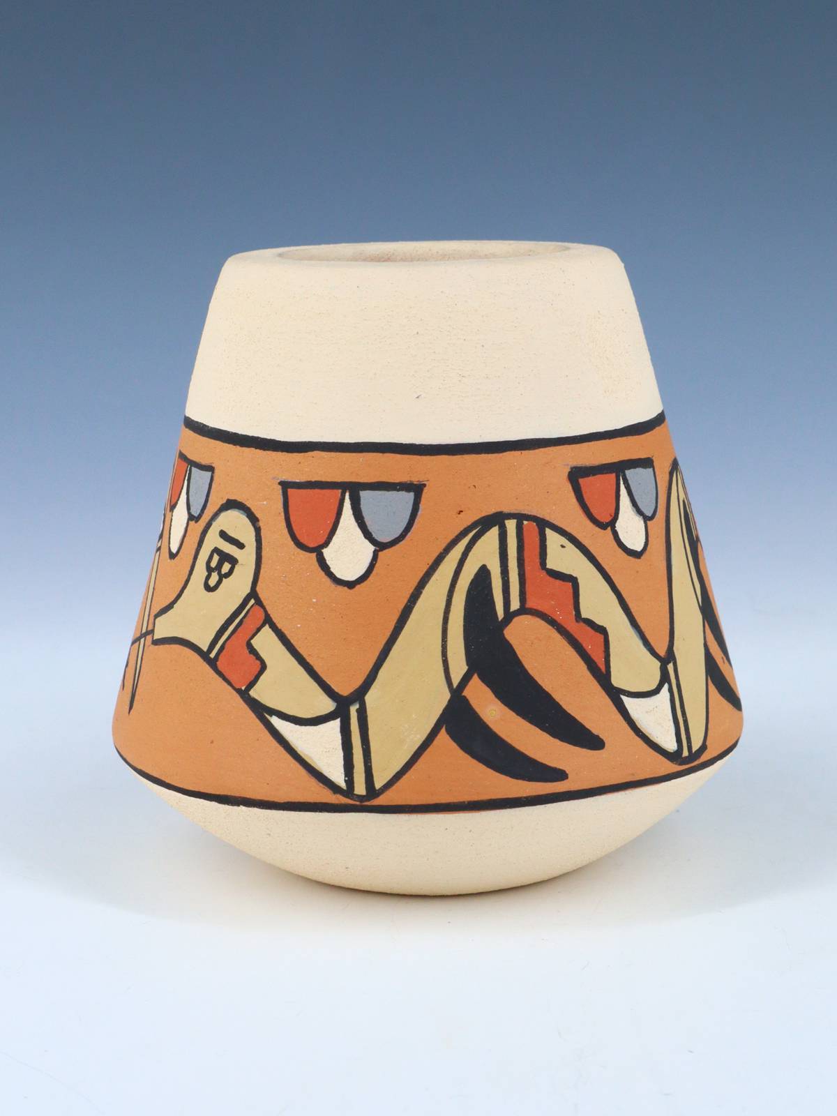 Hand Coiled Nambe Pueblo Polychrome Painted Pottery - PuebloDirect.com