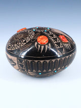 Sioux Pottery Etched Hand Coiled Pottery Seed Pot - PuebloDirect.com