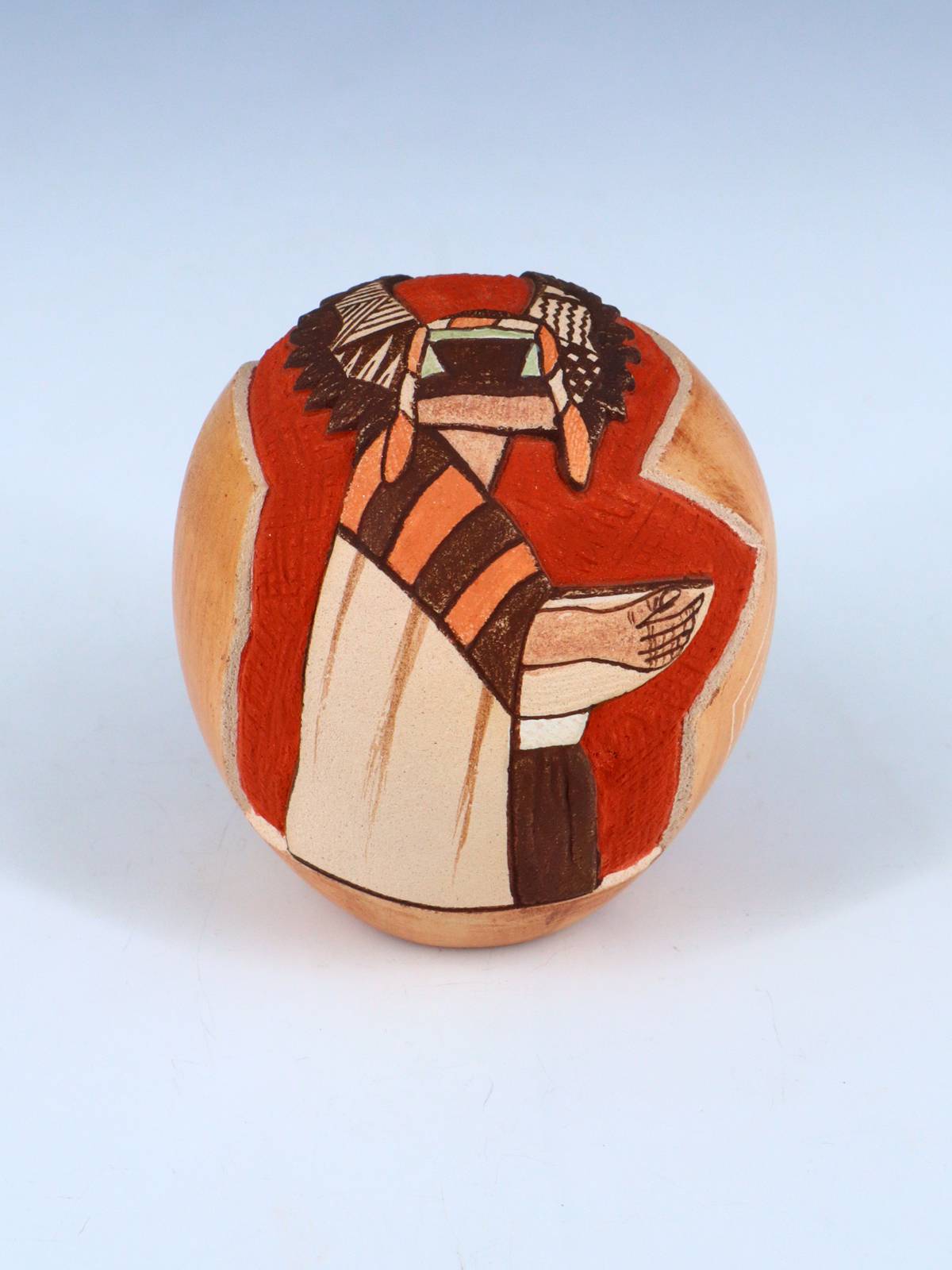 Hopi Hand Coiled Carved Crow Mother Kachina Pottery Seed Pot - PuebloDirect.com