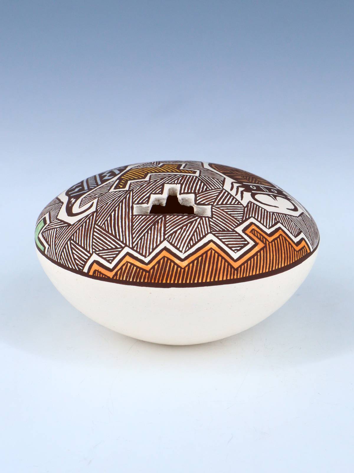 Hand Coiled Acoma Pueblo Insect Fine Line Seed Pot - PuebloDirect.com