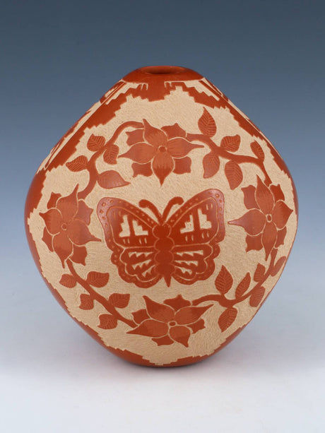 Etched Jemez Pueblo Pottery Butterfly Pot - PuebloDirect.com