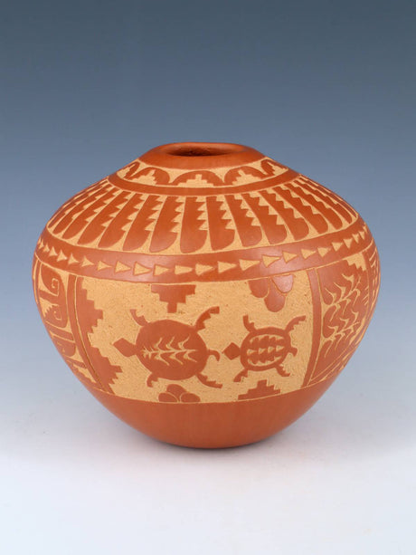 Etched Jemez Pueblo Pottery Turtle Pot - PuebloDirect.com