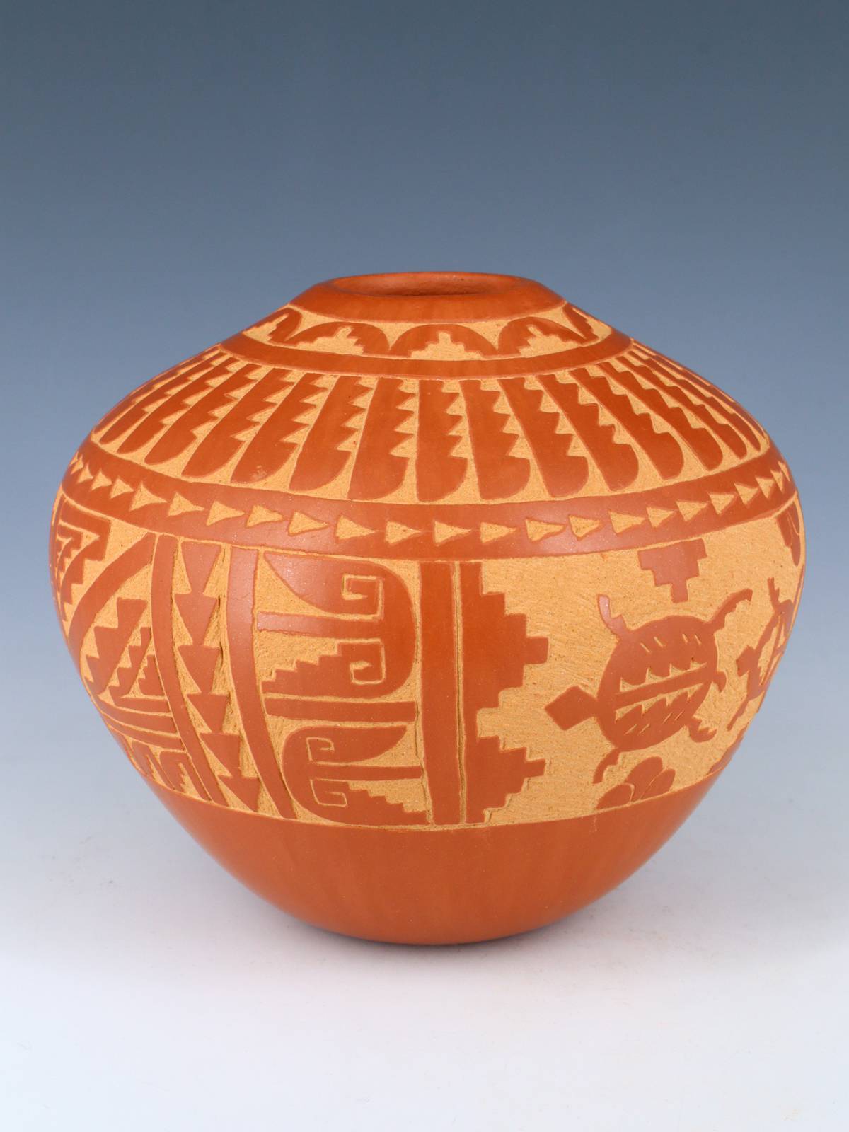 Etched Jemez Pueblo Pottery Turtle Pot - PuebloDirect.com