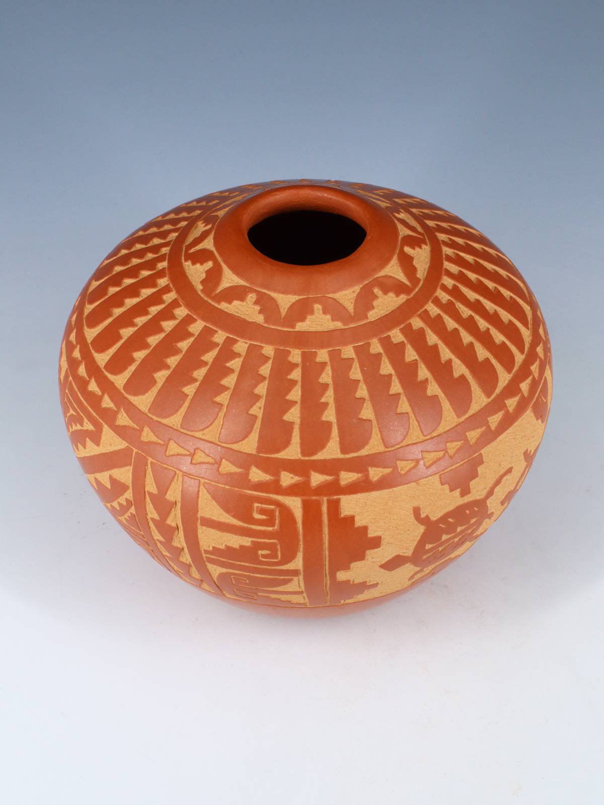 Etched Jemez Pueblo Pottery Turtle Pot - PuebloDirect.com
