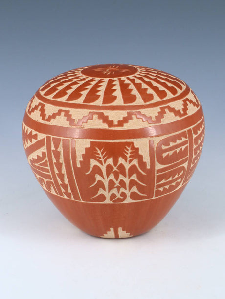 Etched Jemez Pueblo Pottery Wheat Seed Pot - PuebloDirect.com