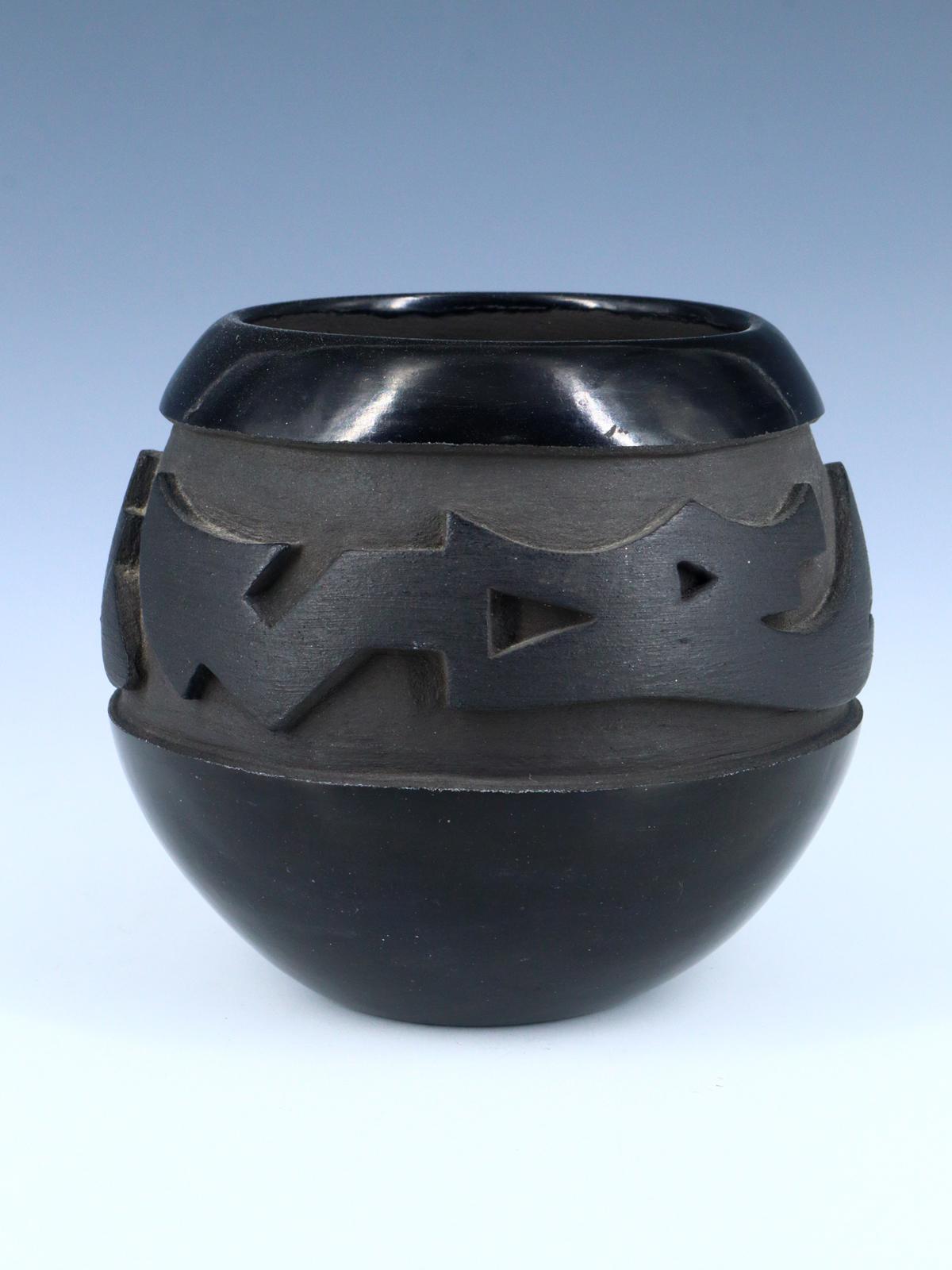 Santa Clara Pueblo Hand Coiled Black Pottery Bowl