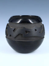 Santa Clara Pueblo Hand Coiled Black Pottery Bowl