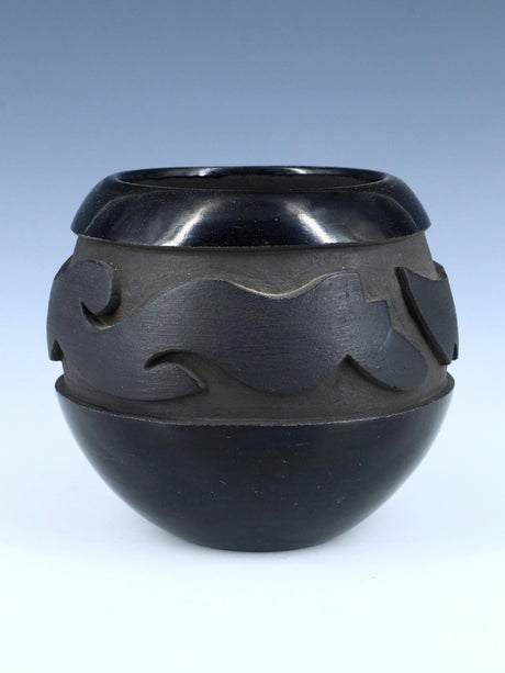 Santa Clara Pueblo Hand Coiled Black Pottery Bowl