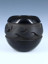 Santa Clara Pueblo Hand Coiled Black Pottery Bowl