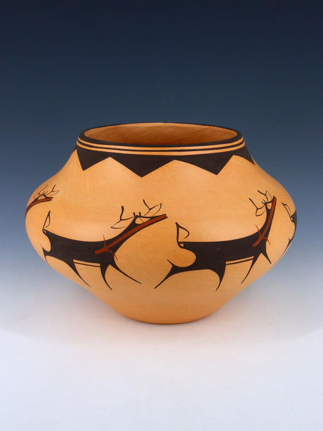 Hand Coiled Zuni Pueblo Deer Pottery Bowl