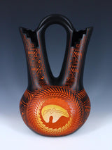 Large Laguna Pueblo Etched Bear Pottery Wedding Vase