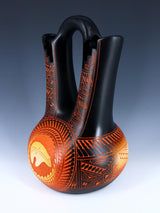 Large Laguna Pueblo Etched Bear Pottery Wedding Vase