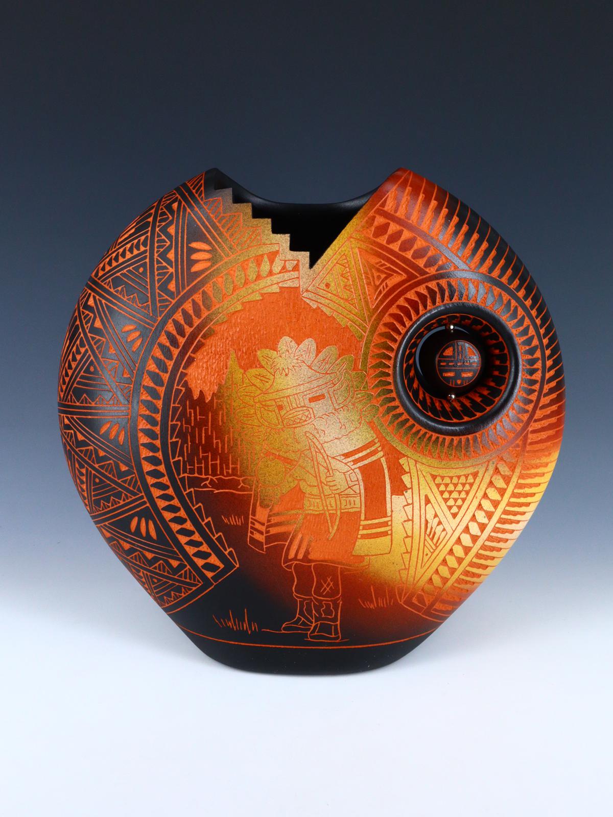 Acoma Pueblo Etched Kachina Dancer Pillow Pot