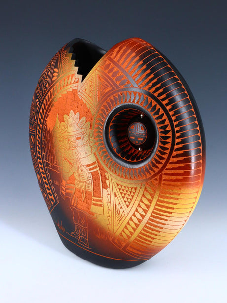 Acoma Pueblo Etched Kachina Dancer Pillow Pot