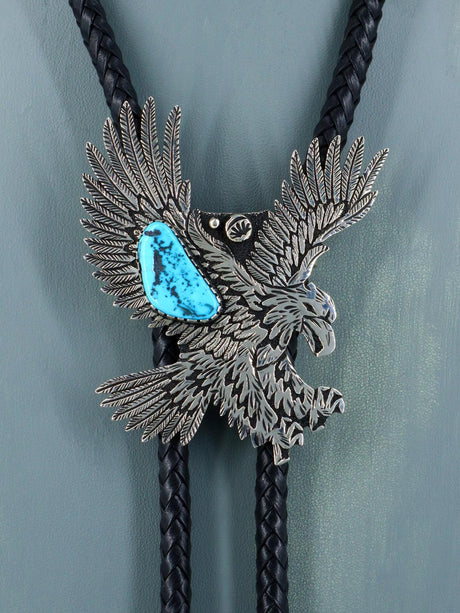 Native American Indian Sterling Silver Turquoise Bolo Tie - PuebloDirect.com