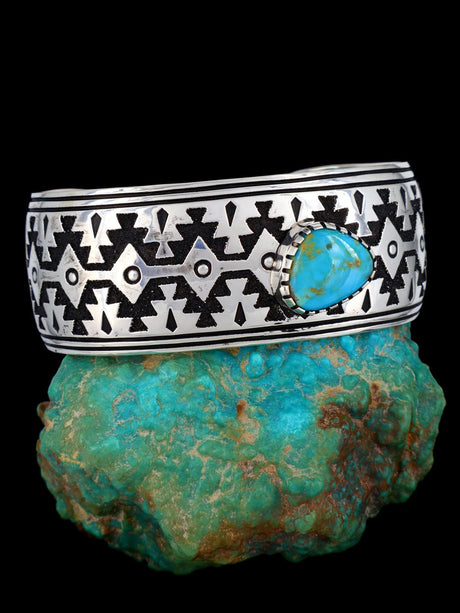 Native American Turquoise Sterling Silver Overlay Bracelet - PuebloDirect.com
