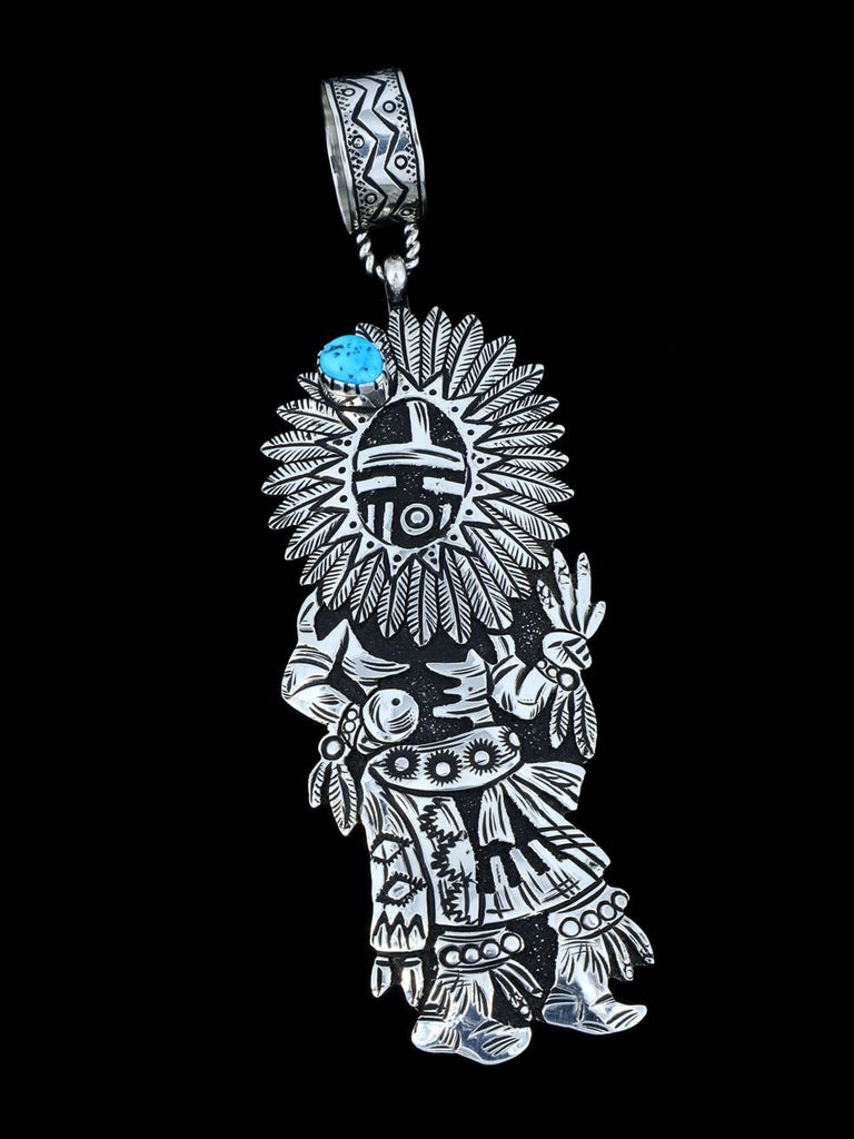 Native American Kingman Turquoise Overlay Sunface Pendant - PuebloDirect.com
