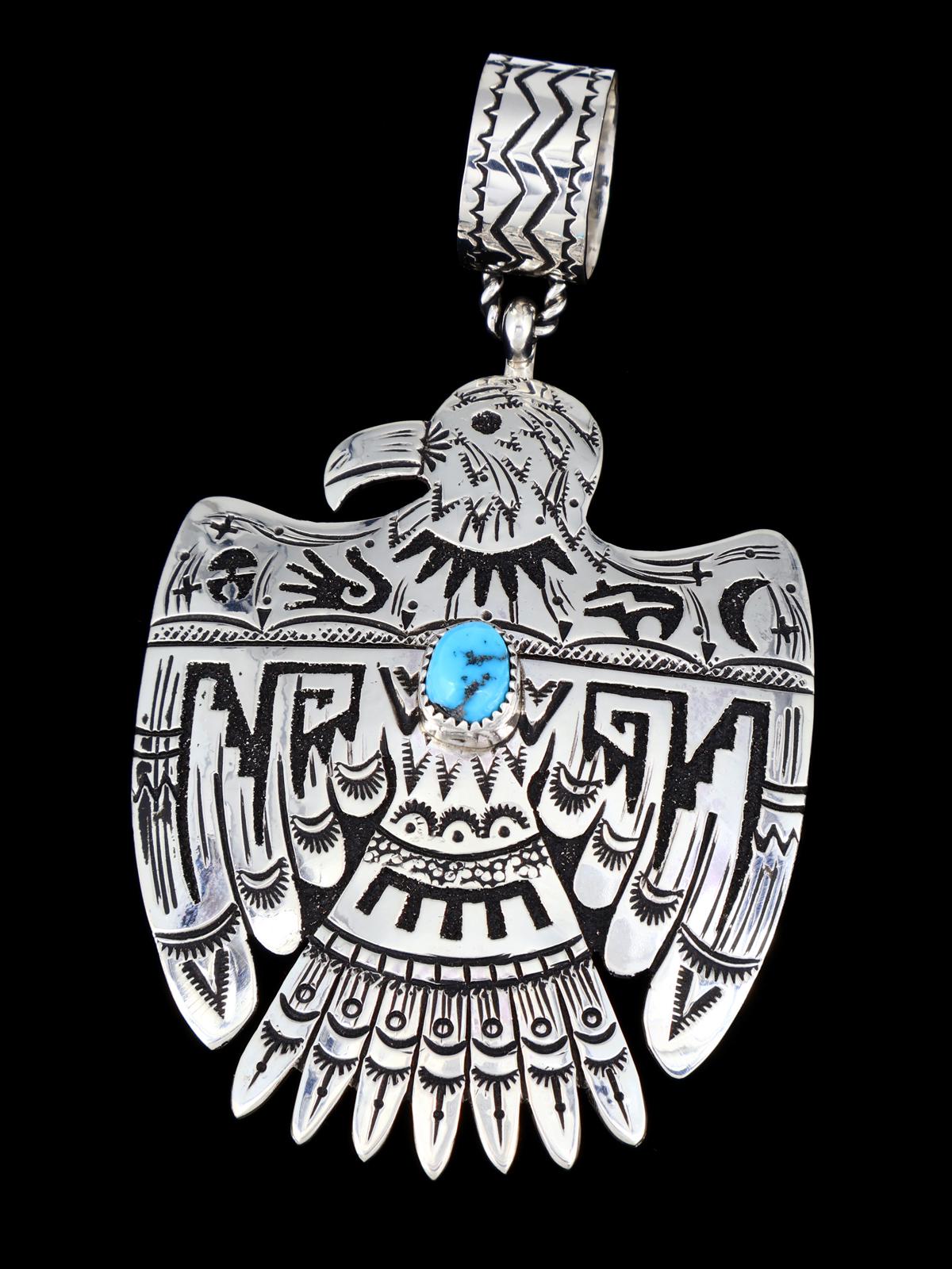 Native American Sterling Silver Turquoise Eagle Pendant - PuebloDirect.com