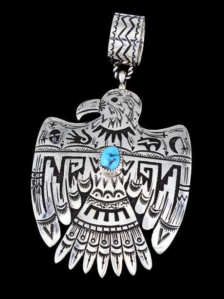 Native American Sterling Silver Turquoise Eagle Pendant - PuebloDirect.com