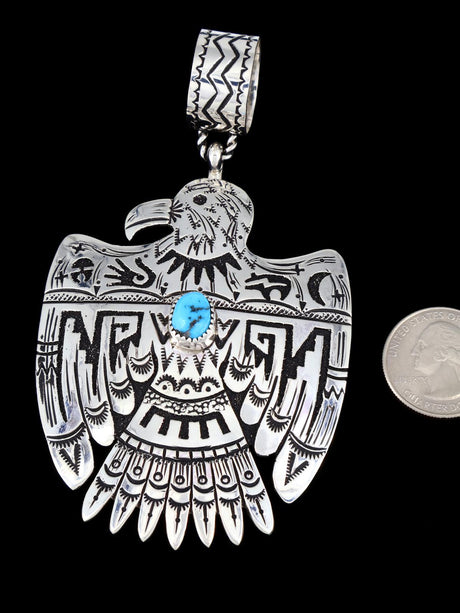 Native American Sterling Silver Turquoise Eagle Pendant - PuebloDirect.com