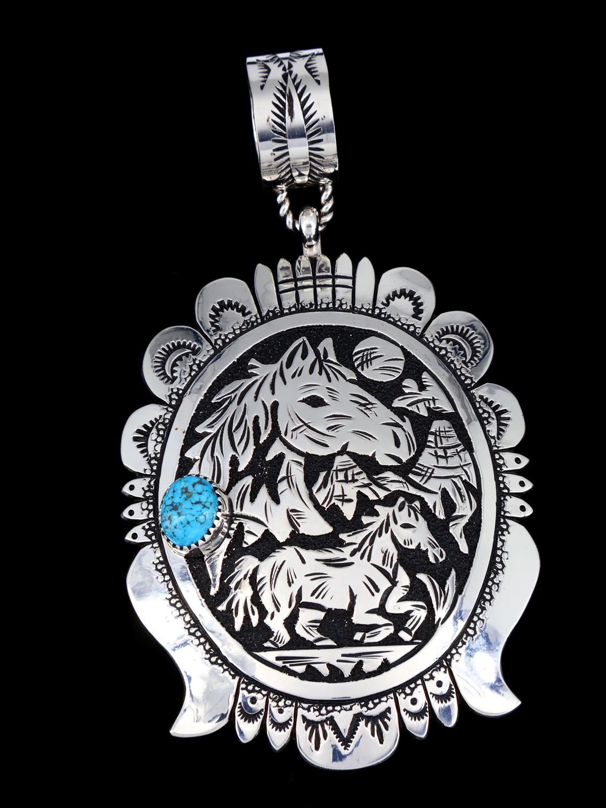 Native American Sterling Silver Turquoise Horse Pendant - PuebloDirect.com