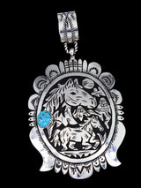 Native American Sterling Silver Turquoise Horse Pendant - PuebloDirect.com