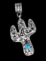 Native American Sterling Silver Turquoise Cactus Pendant - PuebloDirect.com