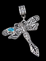 Native American Sterling Silver Turquoise Dragonfly Pendant - PuebloDirect.com
