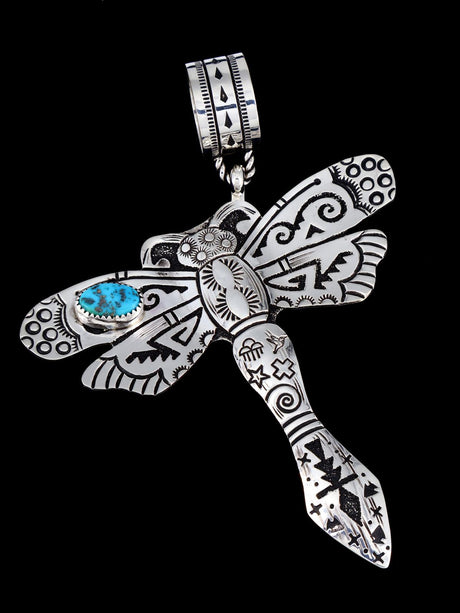 Native American Sterling Silver Turquoise Dragonfly Pendant - PuebloDirect.com