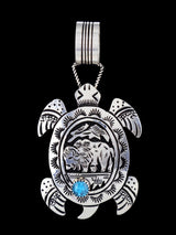 Native American Sterling Silver Turquoise Turtle Pendant