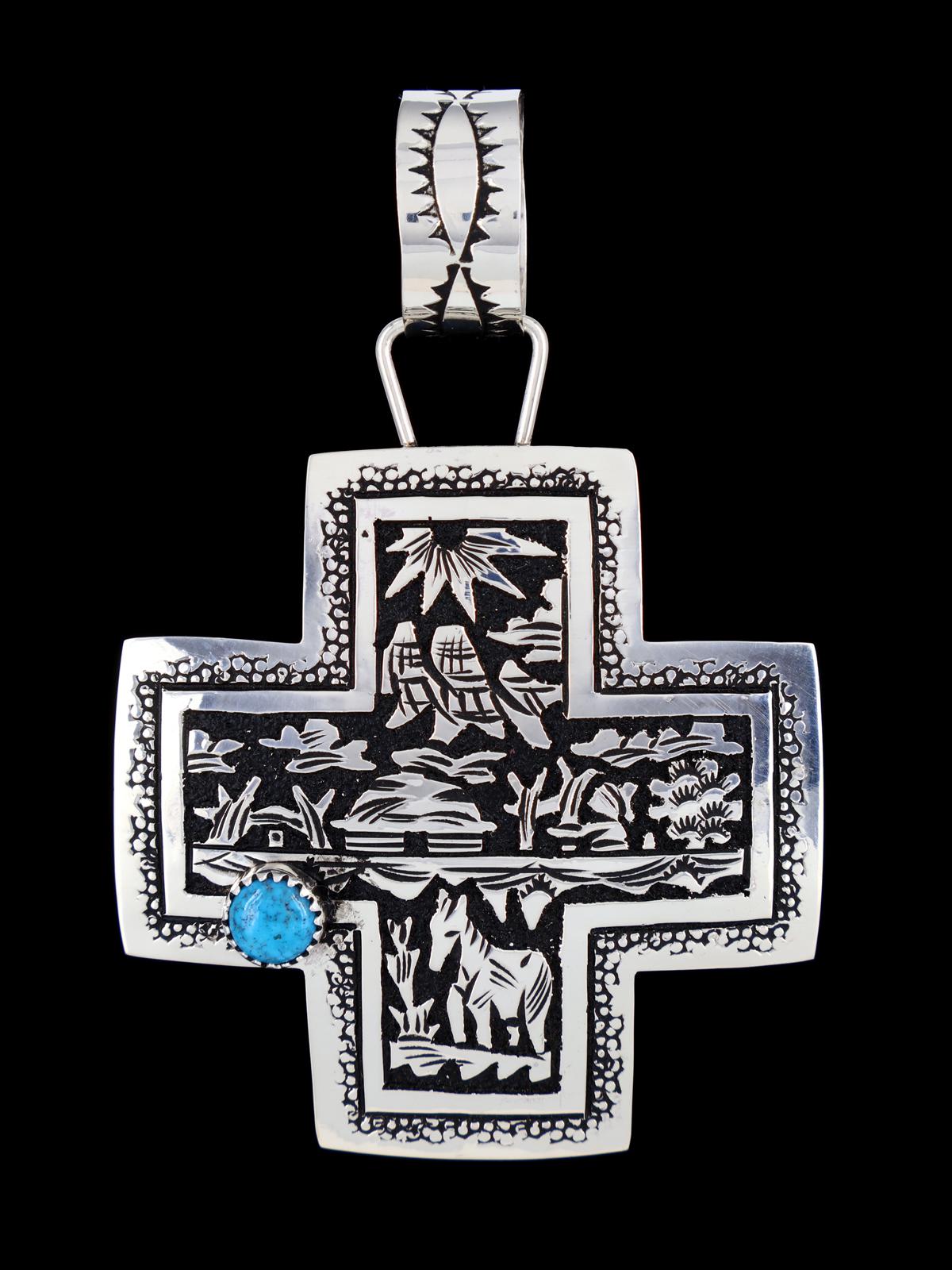 Native American Sterling Silver Overlay Cross Pendant