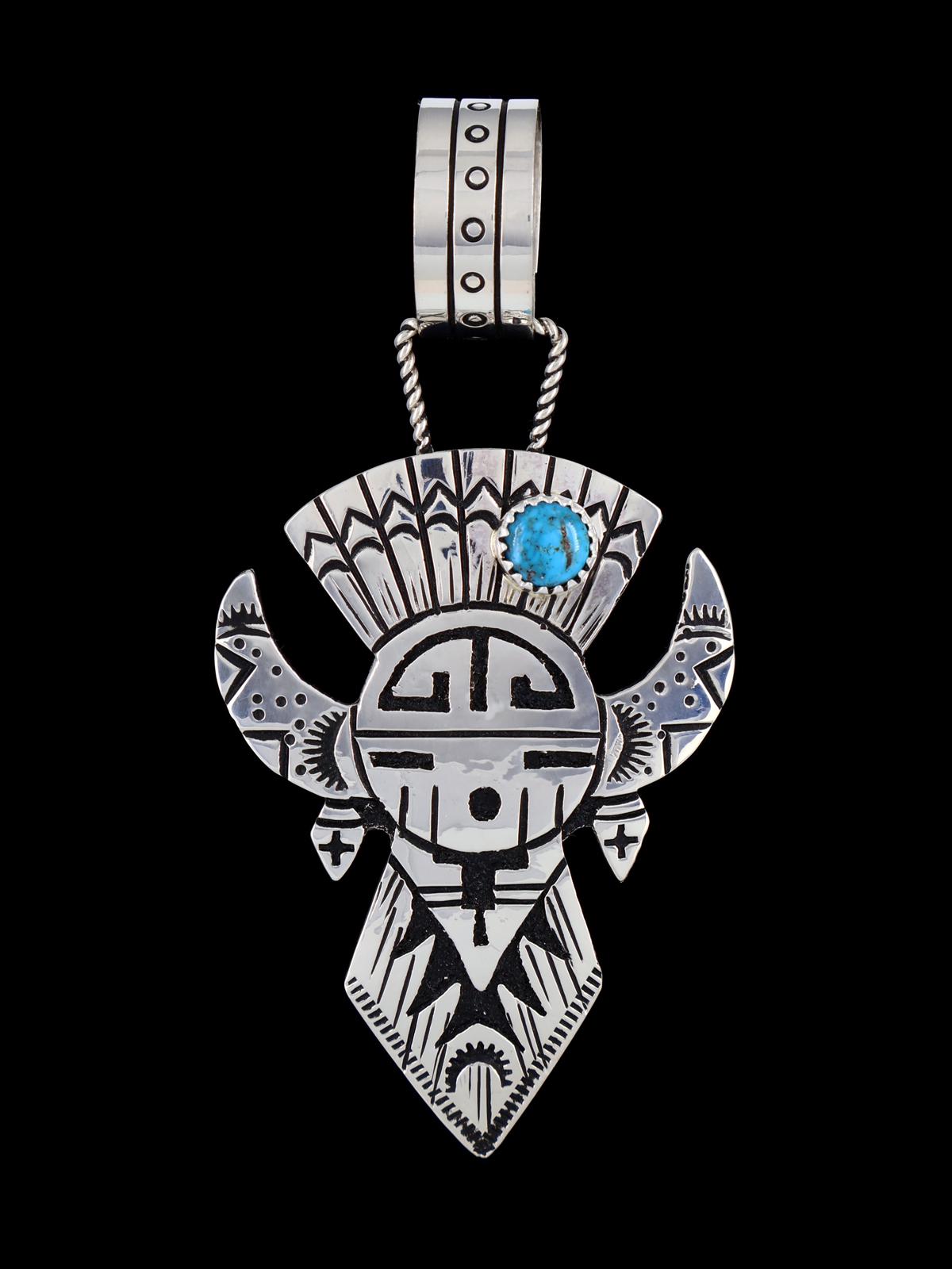 Native American Sterling Silver Turquoise Sun Shield Pendant