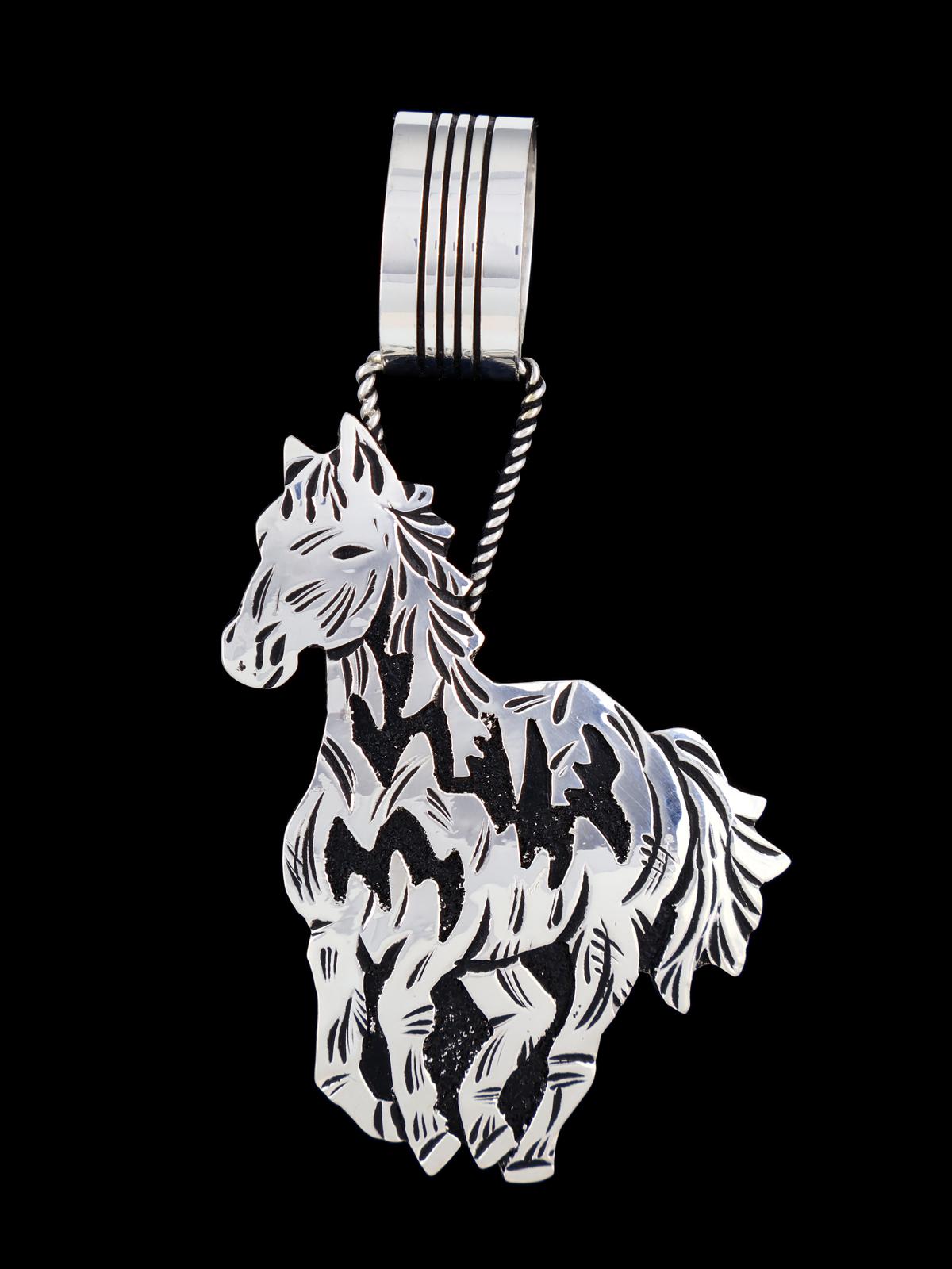 Native American Sterling Silver Overlay Horse Pendant